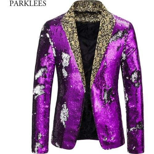 Shiny Sequin Mens Blazer Purple Blazers Men Dazzling Night Club Dance Men Suit Jacket Stage Costumes for Singers Mens Masculino