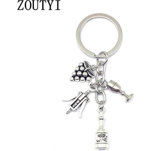1 piece of wine charm key ring grape charm and bottle opener keychain ladies personalized DIY making jewelry keychain