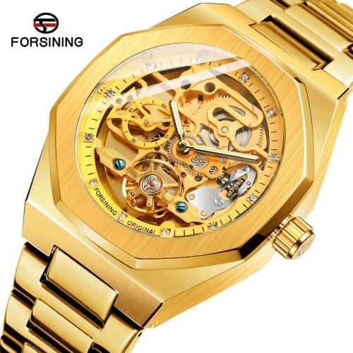 FORSINING Mens Automatic Mechanical Watch Luminous Three Eyes Six Hands Weekly Steel Band Mechanical Watch