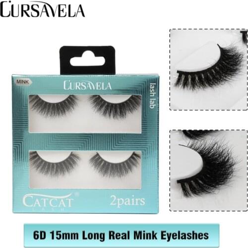 Cursavela Mink Lashes 3D Thick Volume Fake Eyelashes Full Strip Eyelashes Natural Reusable 2 Pair Beauty Handmade Eyelash
