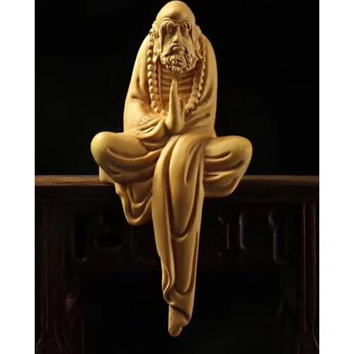 Wooden meditation small statue of Bodhidharma ancestor Solid wood carving Modern art sculpture Home decoration figurines