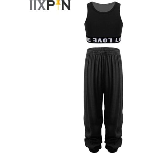 Kids Girls Ballet Dancewear Workout Tracksuit Outfits Sleeveless Sport Tank Tops Crop Top With Pants Sets Hip Hop Dance Clothing