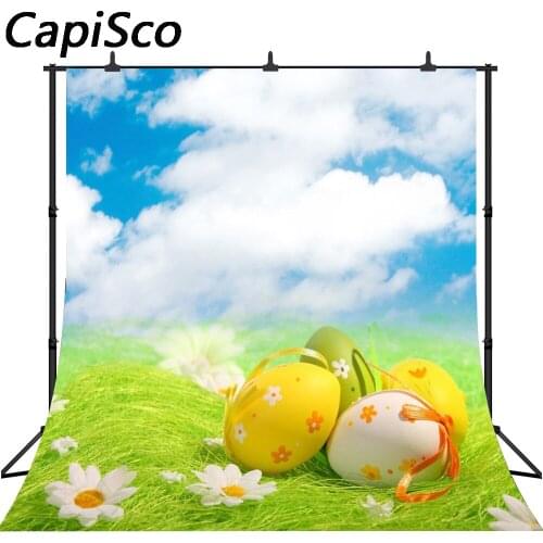 Capisco Spring Easter Eggs Floret Grassland clouds Photography Backgrounds Customized Photographic Backdrops For Photo Studio
