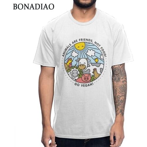 Animals Are Friends Not Food Vegan Vegetarianism T shirt For Male Summer Short Sleeve Round Collar BONADIAO Camiseta