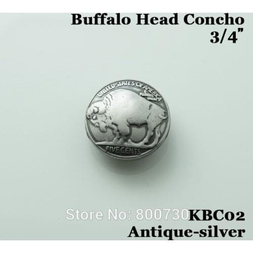 KBC02) 10pc Metal belt concho 3/4'' Buffalo Head Concho Screwback Antique-Silver