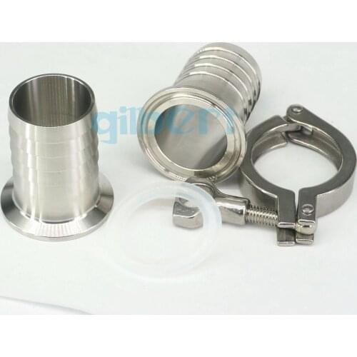 Set Tube Fitting+Clamp+Gasket 10-76mm Barbed x 0.5" 1.5" 2" Tri Clamp Ferrule OD 25mm 50.5mm 64mm 304 Stainless Sanitary Adapter