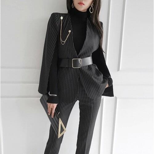 New arrival personality high quality pant suits asymmetrical blazer and long pants office lady elegant vintage sexy women sets