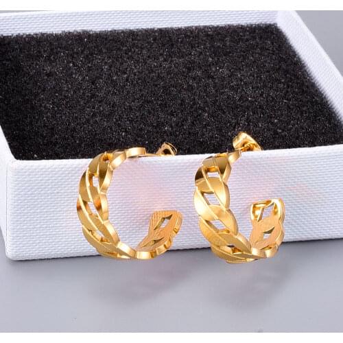 Stainless Steel Fashion Trend Gold Chain Hollowed Out France Style Hoop Earrings Jewelry Gift For Women