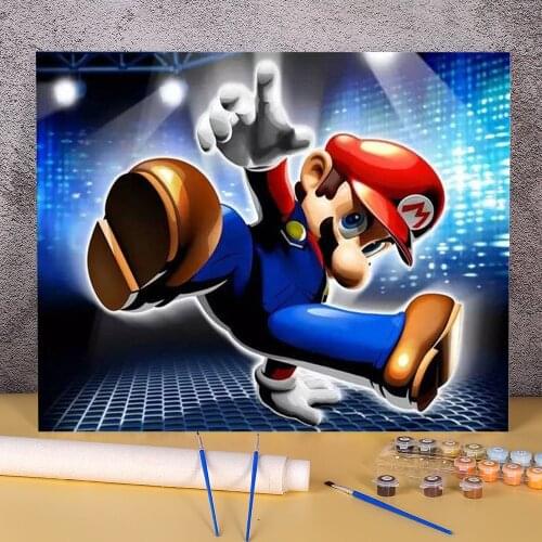 Carton Mario DIY Paint By Numbers Complete Kit Acrylic Paints 40*50 Paiting By Numbers Home Decor For Handicraft