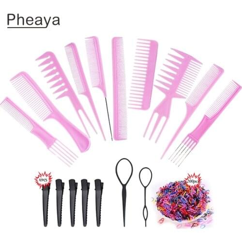 Stylist Hairdressing Combs Set Portable Anti-static Detangler Comb Barber Styling Tool Hair Brush Woman Men Pink Set Comb