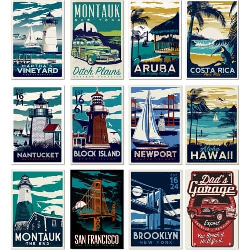 Retro City Landscape Wall Poster HD Print Canvas Painting Home Decor Frameless Painting