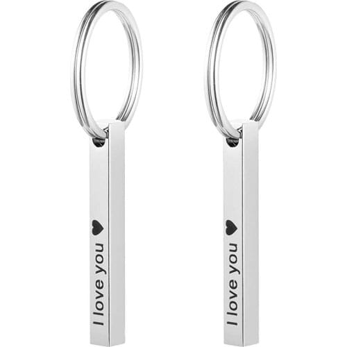 Stainless steel Mirror Polish Rectangle Bar Keychain Engraved I Love You For Lovers' Couple Gift Key Ring Jewelry