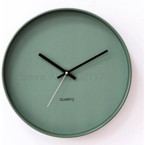 Nordic Green Wall Clock Silent Minimalist Round Modern Quartz Wall Watch Unique Living Room Duvar Saatleri Plastic Clocks AB50WC