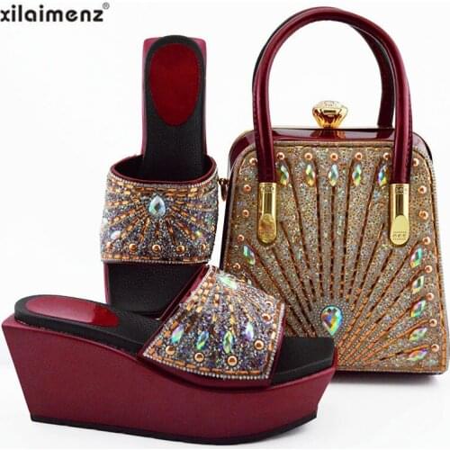 2019 Novelty Wine Color Shoes And Bag To Match Set African High Heels Party Shoes And Bag Set For Wedding Dress