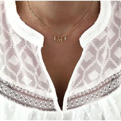 Europe America Cross Border New Gold Alloy Choker Creative Retro Simple English Letter LOVE Pendant Necklace