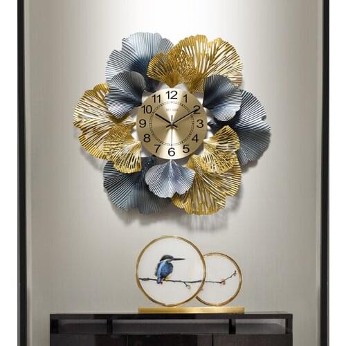 New Chinese ginkgo leaf wall clock living room art wall watch household light luxury decorative clocks simple creativity