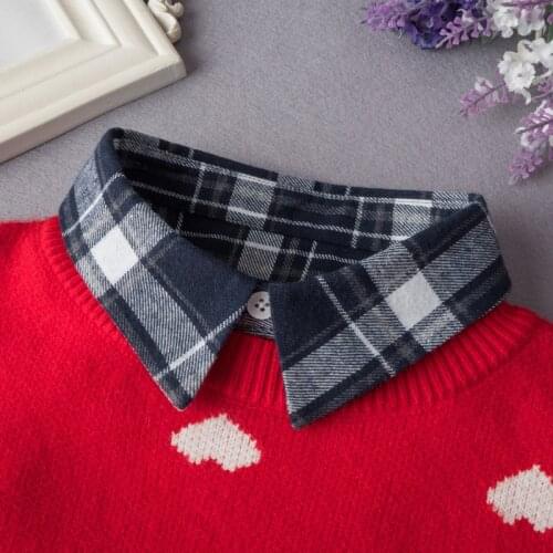 Personality Plaid Lapel Fake Collars for Women Detachable Shirt Collar Mens Suits Button Down False Half Shirt Blouse Collar Tie