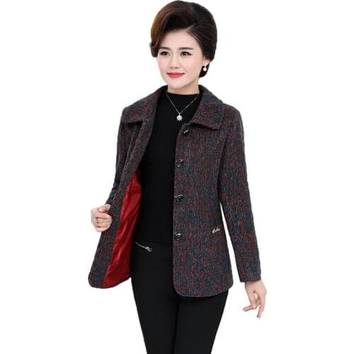 Blended Woolen coat Middle-aged and Elderly Womens Coat New 2020 Spring Autumn Jacket Single-breasted Slim Outwear Tops 4XL W71