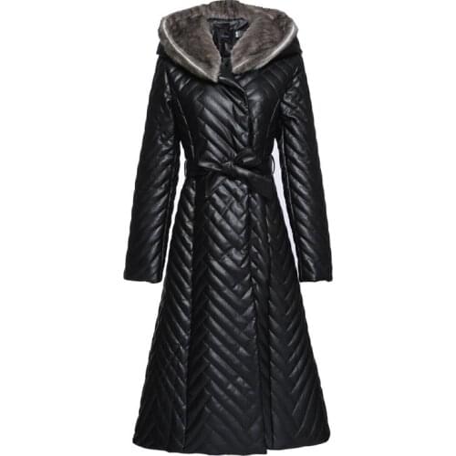 The latest winter sheep leather womens mink fur one-piece hood slim long pu fur coat M-5XL warm jacket PC017