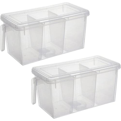 2 Pcs Plastic Storage Container Square Handle Food Storage Box with Lid Suitable for Refrigerator Cabinet Table Top