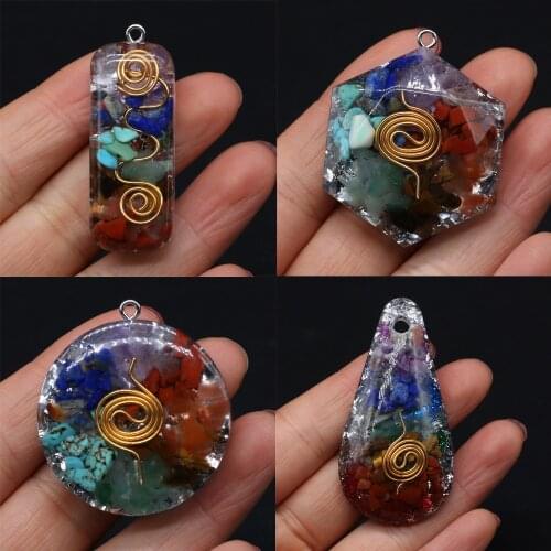 Natural Chakra Orgone Stone Pendant 7 Chakras Energy Crystal Necklace Amulet for Jewelry Making DIY Women Necklace Gifts