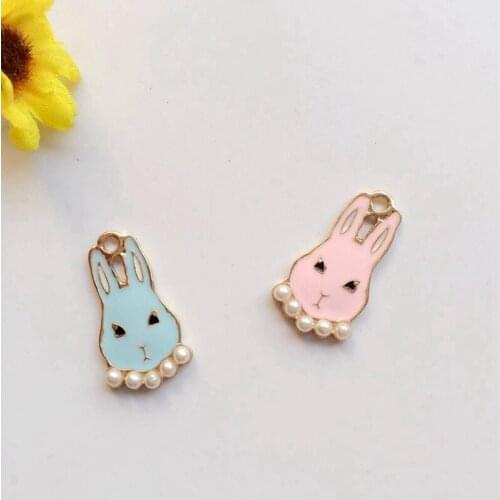 14*25MM 24Pcs Pink Blue Color Rabbit Glazing KC Gold Alloy Pendants Jewelry Charms