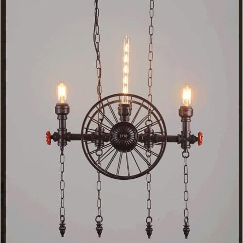 Industrial Retro Metal Pendant Lamp Creative Loft Style Wheel Decoration Pipe Light Restaurant Cafe Bar Light Free Shipping