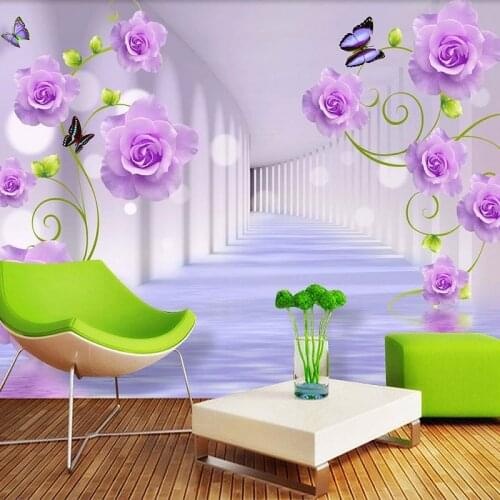 Custom Photo Wallpaper For Walls 3D Stereoscopic Purple Rose Flowers Living Room Sofa TV Background Wall Mural Home Decor Modern