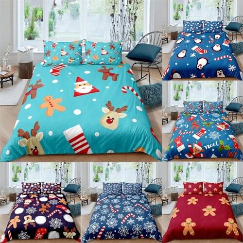Christmas Bedding Set With Pillowcase Bedclothes Bed Quilt Cover Pillow Cover for Family Hotel Supplies King Santa Claus Pattern