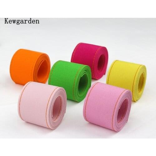 Kewgarden DIY Hairbow tie Accessories Bright Suture Denim Fabric Layering Cloth Ribbons 1.5" 1" 10 25 38mm Handmade Tape 10 Yard