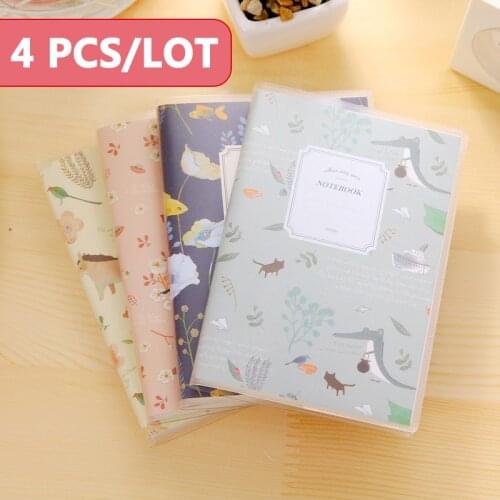 4 piece/set Student notebook plastic hardcover lined 128 pages Flower&Bird-series Small size kawaii Diary Gifts
