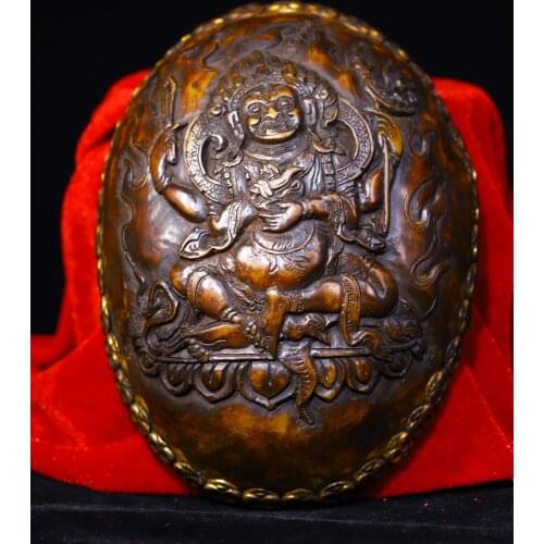 Tibet Buddhism Old Tibetan silver mosaic Vajra phurpa Mahakala Wrathful Deity Eight treasures skull Bowl Kapala Cup Gabala Bowl