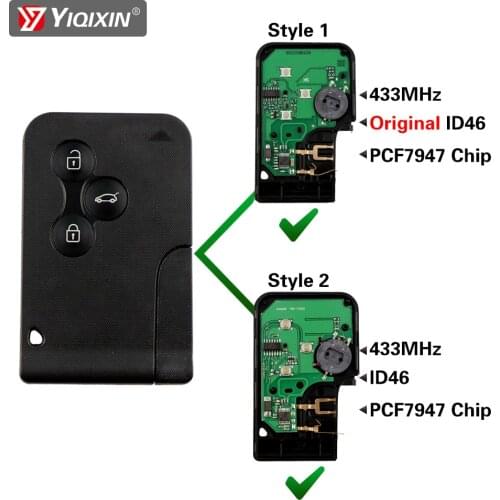 YIQIXIN 3 Button Smart Card 433Mhz ID46 PCF7947 Chip With Insert Small Key Blade For Renault Megane 2 3 Koleos Clio Grand Scenic