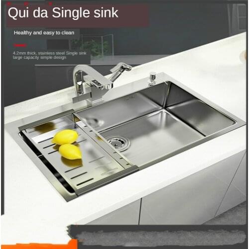 Single Sink Kitchen 304 Stainless Steel Thickened Brushed Handmade Sink Household Washing Vegetables Basin Sink
