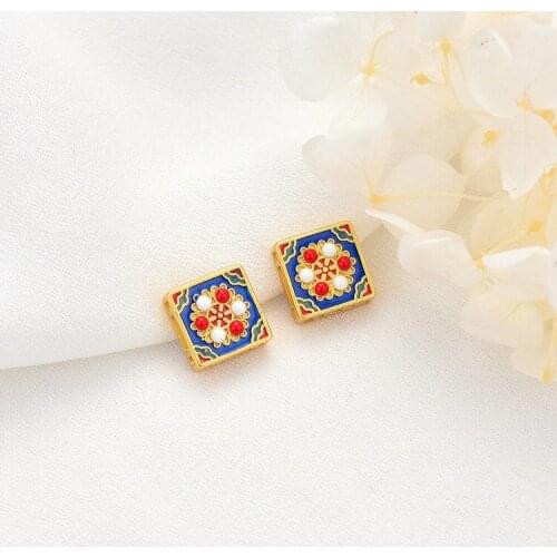 Vintage Burnt Blue Old Gold Sand Gold Inlaid Green Pine Square Spacer Beads Lucky Beads DIY Bracelet Bracelet Accessories