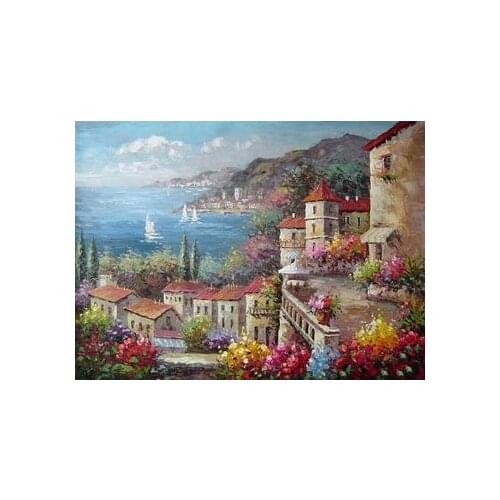 Needlework,Cross stitch,14CT Unprinted Mediterranean town scenery for Embroidery kits Cross-Stitching,Art DIY Handmade decor