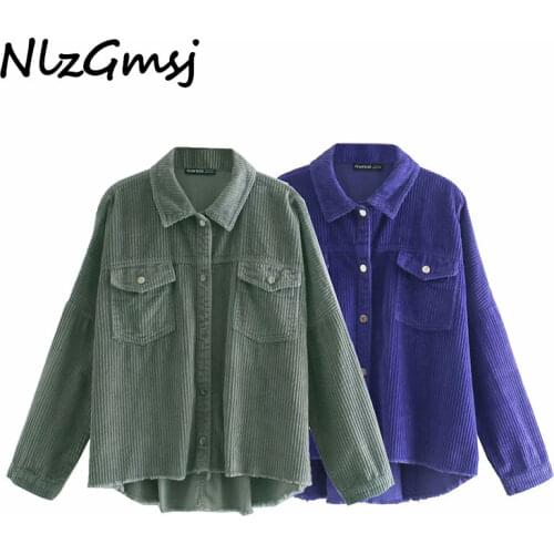 Nlzgmsj Za Women Purple Corduroy jacket coat turn down Ladies Long Sleeve loose oversize boy friend Coat Streetwear jackeet