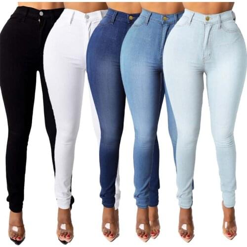 2021 summer new slim high waist jeans pencil stretch trousers long womens jeans