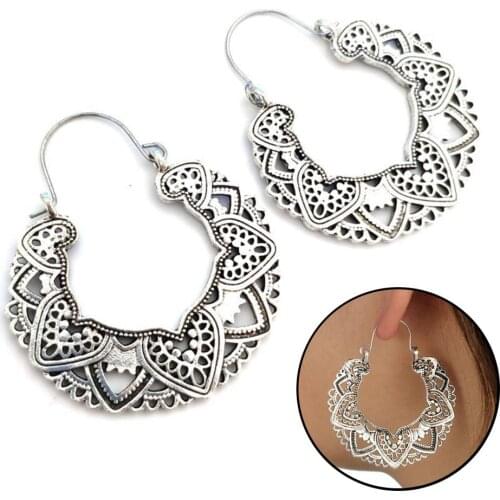 Women Gypsy Tribal Hollow Out Mandala Flower Hoop Earrings Jewelry Gift