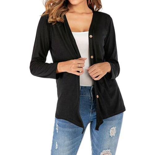 Ladies Autumn Casual Street Daily V Neck Coat Jacket Tops Women Spring Long Sleeve Button Knitted Cardigan Multicolor Outwear