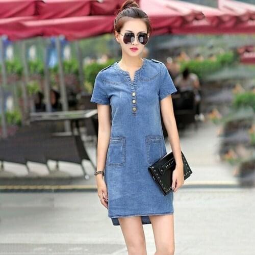 Bigsweety Summer Denim Dress Women Mini Dresses Short Sleeve Slim Jeans Dresses Wth Pocket Vestidos Women Clothing Plus Size 5XL