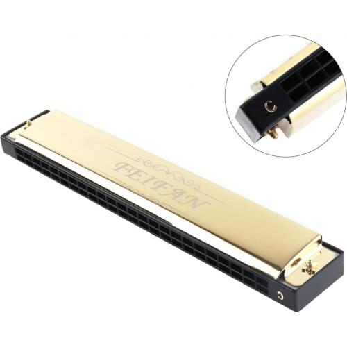 Gold 24 Holes 8K Titanium Harmonica Tremolo Tone KeyC Harp Mouth Organ Musical Instruments