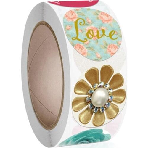500pcs/roll Love Heart Flower Shaped Stickers Handmade Gift Seal Labels Self Adhesive Sticker Birthday Wedding Party Supplies