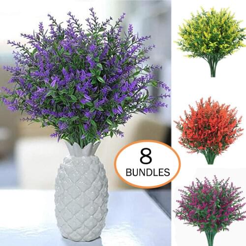 8 Bundles Artificial Flowers Plastic Lavender Plant Leaves Vine Branches Indoor Outdoor Fake Greenery Bedroom Living Room Decor