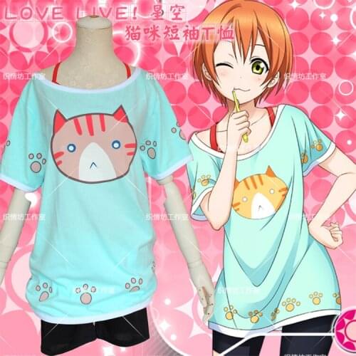Anime LOVE LIVE! COSPLAY Rin Hoshizora COS Halloween cosplay Cat short-sleeved T-shirt anime womens Costumes Sets