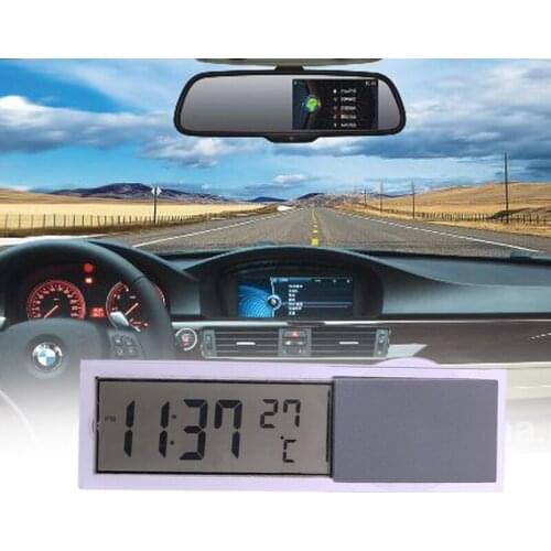 Automobile Car Clock Thermometer Sucker Type Clock Thermometer Transparent LCD Digital Watch button Cell Battery