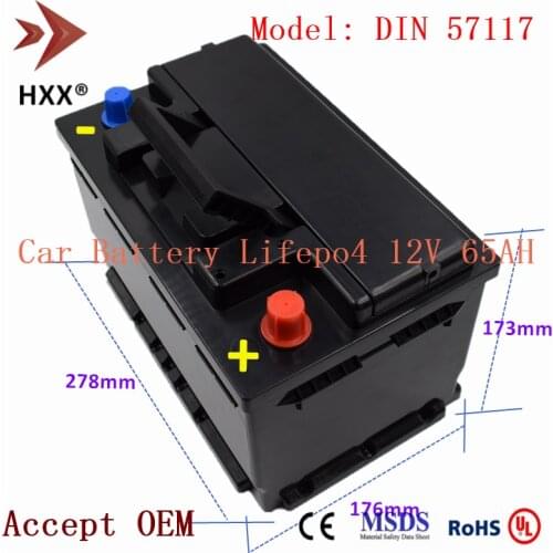 12V 65Ah Lifepo4 Battery Pack CCA 800A Compatible Gas Car 12V Lead Acid Battery for Mondeo Chrysler 300C Volvo-V60 Deep Cycle