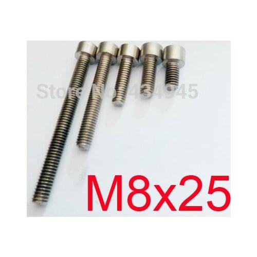 Free Shipping 30pcs M8 x 25 M8 Thread Diameter 25mm Length Hex socket head cap Ti screw Gr2 cup head Titanium bolts