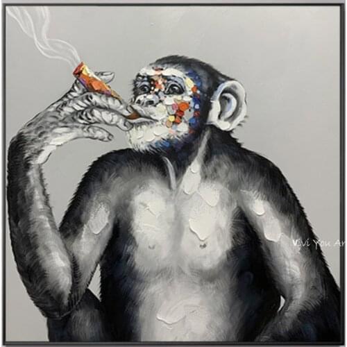 Large Hand painted Colorful Oil Handsome Gorilla Canvas Painting Animal Pictures wall art caudros picture for living room