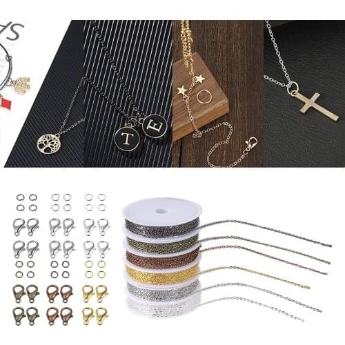 6 Colors Necklace Chains Jewelry Making Chains with 6 Colors Open Jump Rings and 6 Colors Lobster Clasps for Jewelry Making